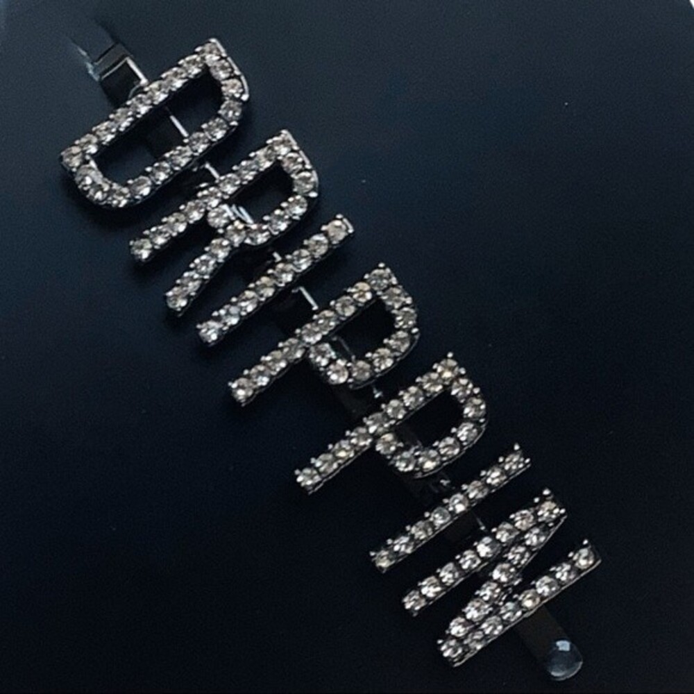 Kitsch x Justine Marjan Colab DRIPPIN Rhinestone Hair Clip Pin NWT 90’s Chic